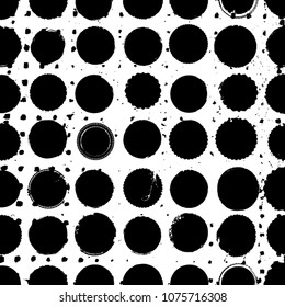 Abstract Seamless Pattern with Circles , halftone dots . distressed texture and stamps. Grunge background. Vector Illustration.