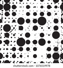 Abstract Seamless Pattern with Circles , halftone dots . distressed texture and stamps. Grunge background. Vector Illustration.