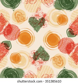 Abstract seamless pattern with circles and hearts.  Vector illustration background. 