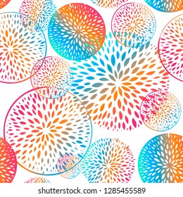Abstract seamless pattern of circles and leaves. Vector