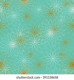 Abstract seamless pattern of circles made of geometric flowers. Background vector can be used for wallpaper, cover fills, web page background, surface textures.