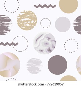 Abstract Seamless Pattern with Circles. Memphis Trendy Background. 80s 90s Fashion Design for Fabric, Print, Covering. Vector illustration