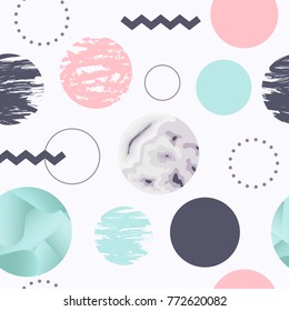 Abstract Seamless Pattern with Circles. Memphis Trendy Background. 80s 90s Fashion Design for Fabric, Print, Covering. Vector illustration