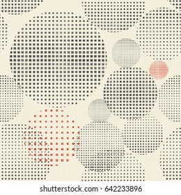 Abstract  seamless pattern with circles on texture background. Endless geometric pattern can be used for ceramic tile, wallpaper, linoleum, textile, wrapping paper, web page background. Vector