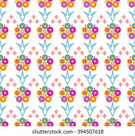 Abstract seamless pattern of circles and other geometric shapes. Vector illustration.