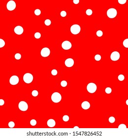 Abstract seamless pattern with circles. Red background with white polka dots. Template design for invitation, poster, card, flyer, banner.