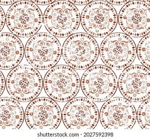 abstract seamless pattern with circles in retro colours.Vector seamless pattern. Colourful autumn ethnic ornament. Arabesque style on white background.