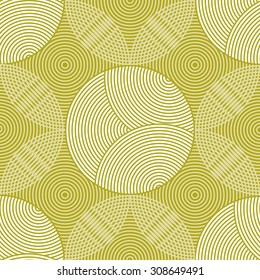 Abstract seamless pattern of circles and rings in green and white colors. Vector illustration for various creative projects