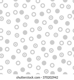 Abstract seamless pattern with circles and rings on white background. Abstract round seamless pattern. Vector illustration.