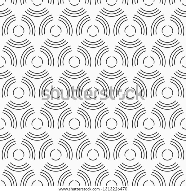 Abstract seamless\
pattern of circles from semicircular lines. Modern stylish texture.\
Repaeting geometric curves and circles. Silhouette of thin lines.\
Vector monochrome \
background.