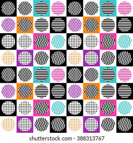 Abstract seamless pattern of circles and squares. Vector illustration.