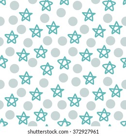 Abstract seamless pattern with circles and stars on white background. Abstract round seamless pattern. Vector illustration.