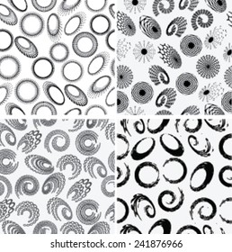 Abstract Seamless Pattern with Circular Floral Spirals. Vector Design. 