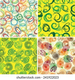 Abstract Seamless Pattern with Circular Floral Spirals. Vector Design. 