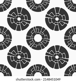 Abstract seamless pattern with circular geometric ornament made of stones. Vector monochrome illustration.