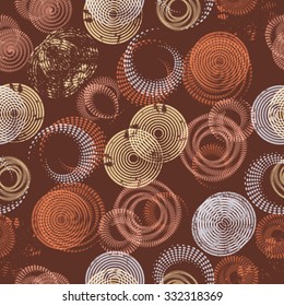 Abstract seamless pattern with circular halftone dots forms. Swirl geometric design. Vector illustration background.