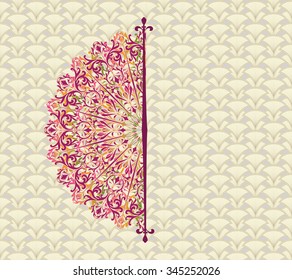 Abstract seamless pattern with circular ornament Swirl geometric oriental doodle texture. Ornamental circle template with floral mosaic background.