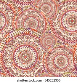 
Abstract seamless pattern with circular ornament Swirl geometric oriental doodle texture. Engrave background.
