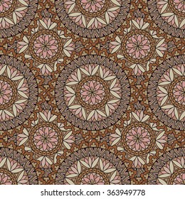 Abstract seamless pattern with circular ornament Swirl geometric oriental texture. Ornamental tiled background.