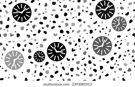 Abstract seamless pattern with clock symbols. Creative leopard backdrop. Vector illustration on white background