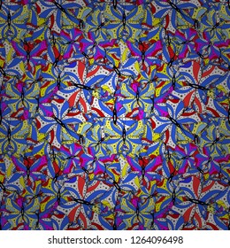 Abstract seamless pattern for clothes, boys, girls, wallpaper. Illustration in white, blue and black colors. Vector with butterflies. Vector.