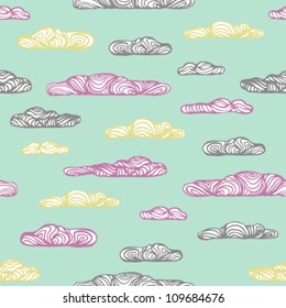 Abstract seamless pattern with clouds. Colorful bright cloudy sky texture