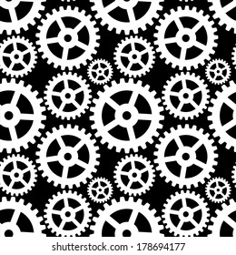 Abstract seamless pattern with cogwheels in black and white - vector 