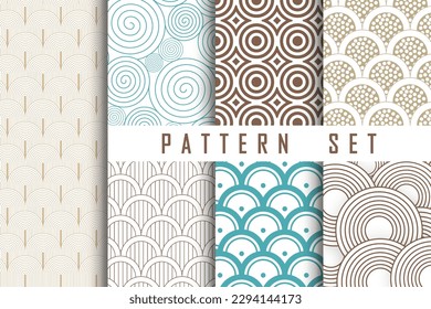 Abstract seamless pattern collection with half circles in Japanese style