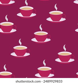 Abstract seamless pattern with color cups. Kitchen doodle background. Design for poster, fabric, textile.