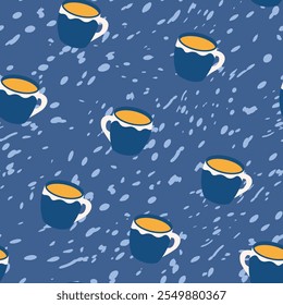 Abstract seamless pattern with color cups. Kitchen doodle background. Design for poster, fabric, textile.