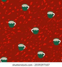 Abstract seamless pattern with color cups. Kitchen doodle background. Design for poster, fabric, textile.