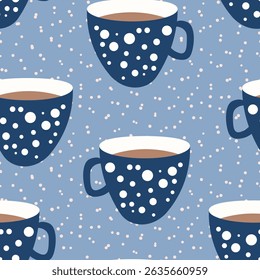 Abstract seamless pattern with color cups. Kitchen doodle background. Design for poster, fabric, textile.