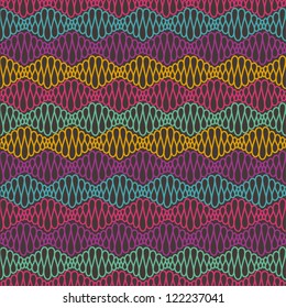 Abstract seamless pattern with color curly lines. Vector illustration