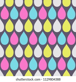 Abstract seamless pattern of color drops. Modern stylish elegant texture. Repeating geometric tiles. Kiddie ornament. Design for print, fabric, cloth, textile, decoration. Vector colorful background.