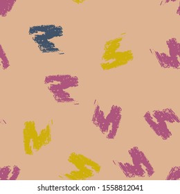 Abstract seamless pattern with color hand drawn brush strokes. Chaotic pattern on beige background. Vector texture. Illustration for wrapping paper.