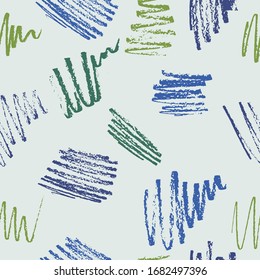 Abstract seamless pattern. Seamless pattern of the color pencils strokes.  It is possible to repeat it continuously without any seams. Chaotic pattern. Children flourish. 