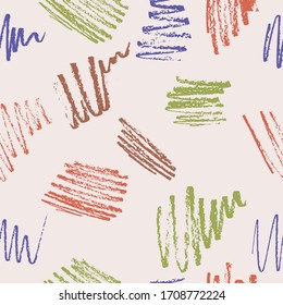 Abstract seamless pattern.  Seamless pattern of the color pencils strokes.  It is possible to repeat it continuously without any seams. Chaotic pattern. Children flourish. Fashion camouflage.