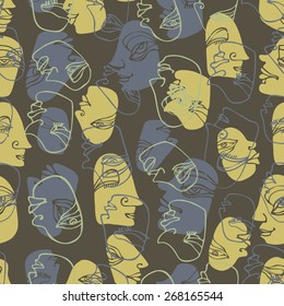 abstract seamless pattern of colored ancient ceremonial mask.
