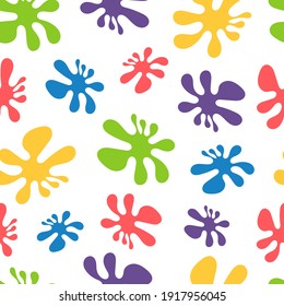 Abstract seamless pattern with colored blots. Bright background with multi-colored paint spots for Holi holiday, for children's fabric, for wrapping paper, for phone cases, floral abstract print.