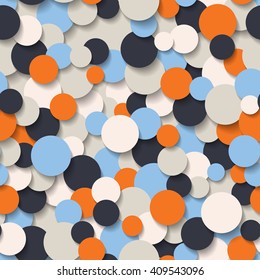 Abstract seamless pattern with colored circles and soft shadow.  3d illustration. Vector eps10 background suitable for fabric, wallpaper, web.