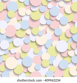Abstract seamless pattern with colored circles and soft shadow.  3d illustration. Vector eps10 background suitable for fabric, wallpaper, web.