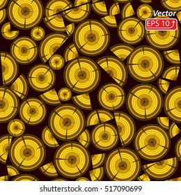 Abstract seamless pattern of colored firewood, isolated on black, dark brown background vector illustration