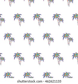 Abstract seamless pattern with colored palms on white background.