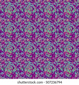 Abstract seamless pattern with colored rose flowers. Mosaic texture of stylized floral motif, rose flowers background. Seamless floral background. Backdrop with roses, vector mosaic picture.
