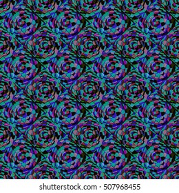 Abstract seamless pattern with colored rose flowers. Mosaic texture of stylized floral motif, rose flowers background. Seamless floral background. Backdrop with roses, vector mosaic picture.