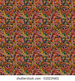 Abstract seamless pattern with colored rose flowers. Mosaic texture of stylized floral motif, rose flowers background.