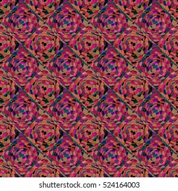 Abstract seamless pattern with colored rose flowers. Mosaic texture of stylized floral motif, rose flowers background. Seamless floral background. Backdrop with roses, vector mosaic picture.