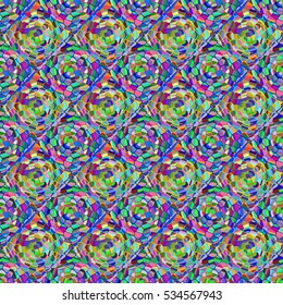 Abstract seamless pattern with colored rose flowers. Mosaic texture of stylized floral motif, rose flowers background. Seamless floral background. Backdrop with roses, vector mosaic picture.