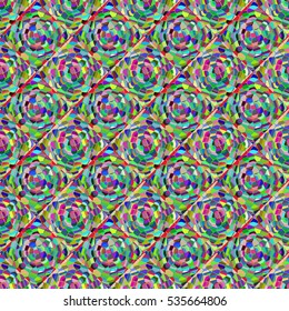 Abstract seamless pattern with colored rose flowers. Mosaic texture of stylized floral motif, rose flowers background. Seamless floral background. Backdrop with roses, vector mosaic picture.