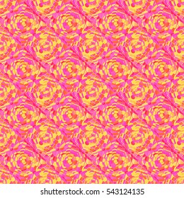 Abstract seamless pattern with colored rose flowers. Mosaic texture of stylized floral motif, rose flowers background. Seamless floral background. Backdrop with roses, vector mosaic picture.